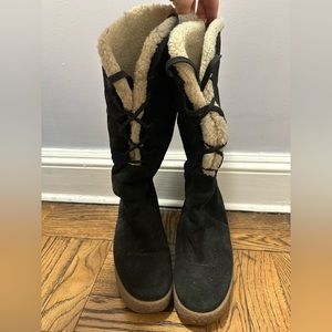KORS by Michael Kors Black Suede and Sherpa Tall Winter Boots